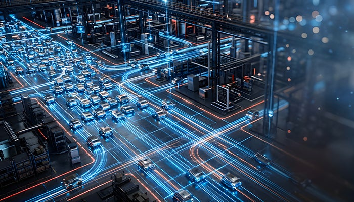Industrial automation in a warehouse using automated mobile robots