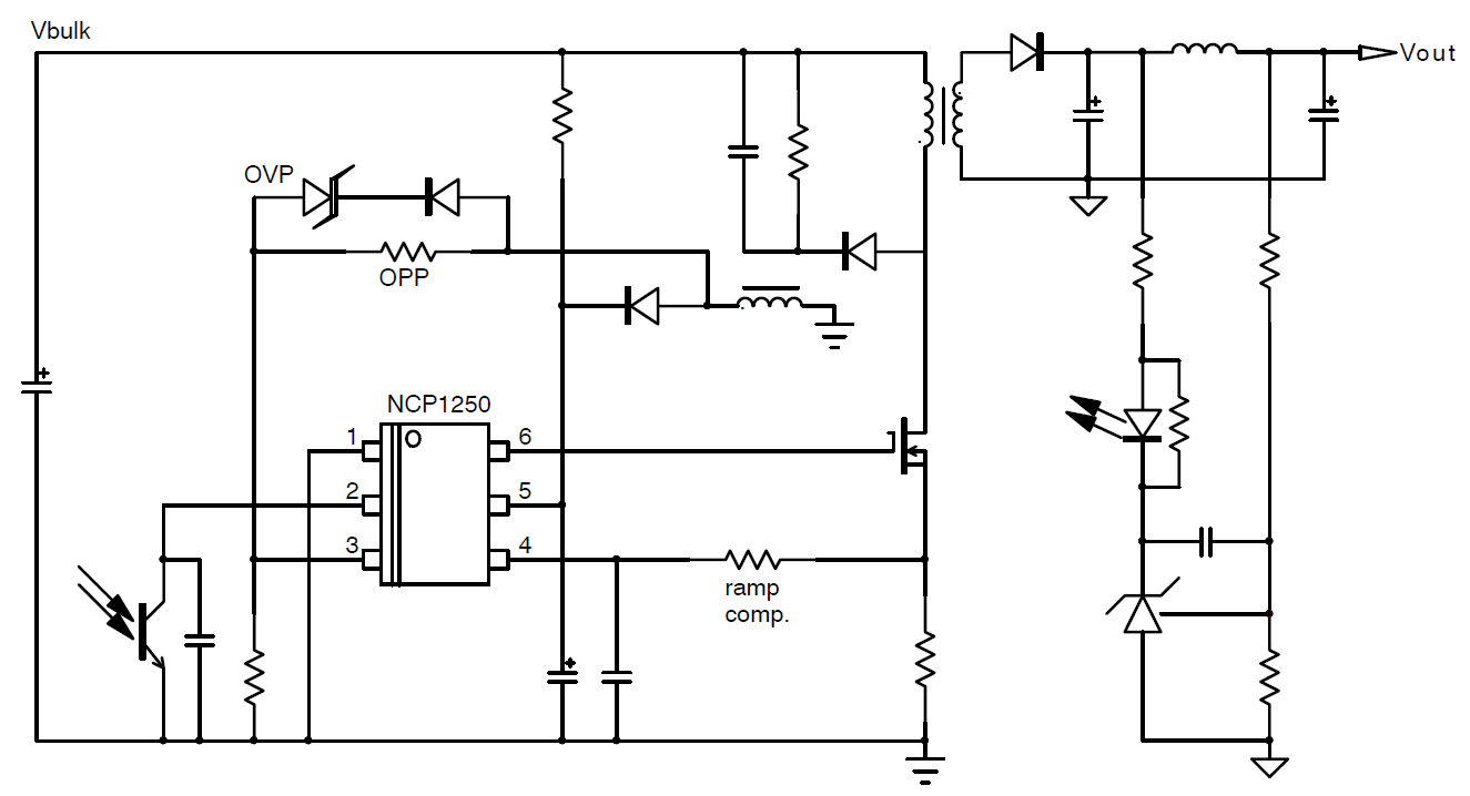 NCP1250: PWM コントローラ、電源モード、オフライン電源用