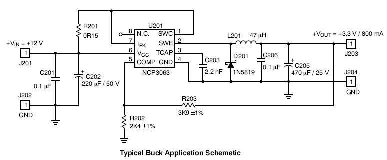 NCP3063: ブースト/降圧/反転コンバータ、スイッチング・レギュレータ、1.5 A