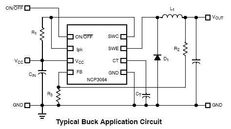 NCV3064: 降圧/ブースト/反転コンバータ、スイッチング・レギュレータ、1.5 A、ON/OFF 機能付き
