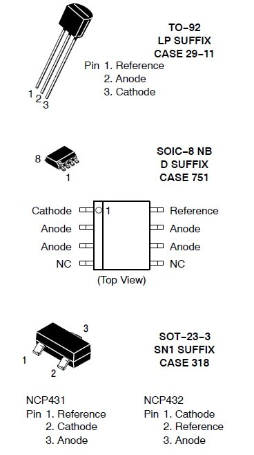 NCP431: 電圧リファレンス、低カソード電流、プログラムブル、シャント・レギュレータ