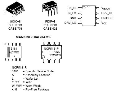NCP5181: MOSFET/IGBTドライバ、高電圧、ハイ/ロー・サイド、デュアル入力