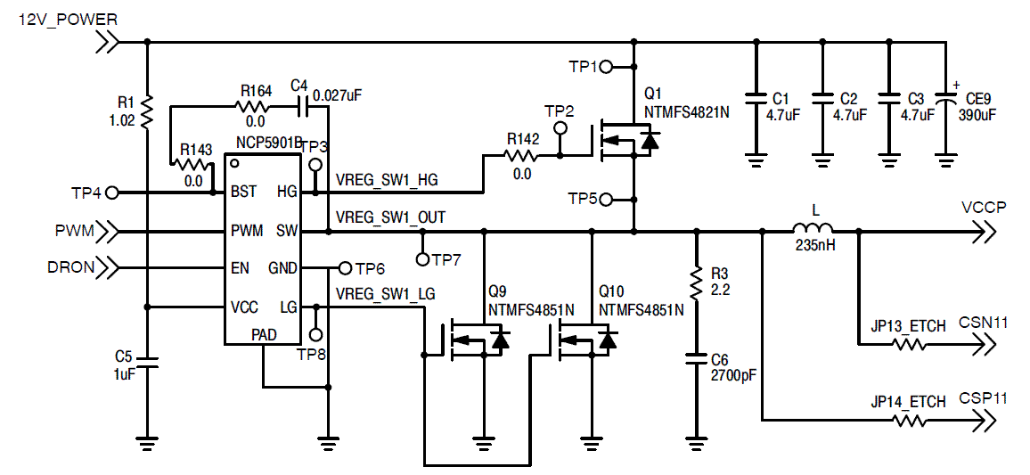 NCP5901B: MOSFET ドライバ、VR12 互換、同期降圧