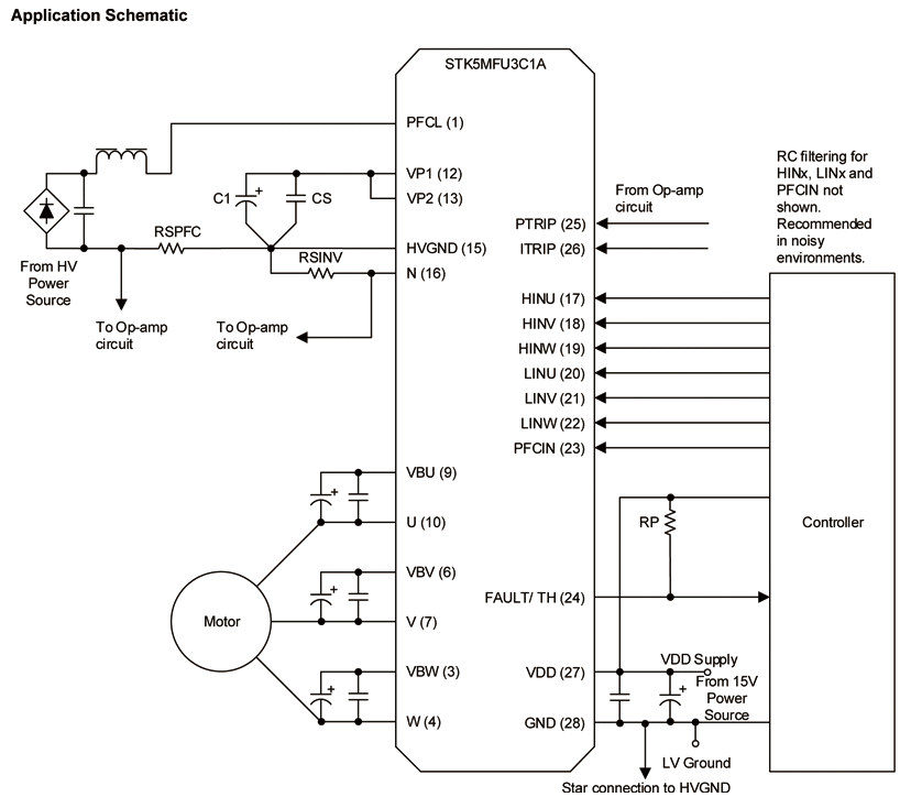 STK5MFU3C1A-E: 2-in-1 PFC / インバータ、インテリジェント電源モジュール (IPM)、600 V、30 A